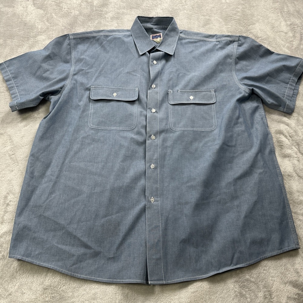 VTG Big Smith Button Up Shirt  Men's Size 2XL Light  Blue Short Sleeve Pockets